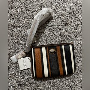 NWT Coach Peyton Signature Striped Zip Wristlet/Wallet /Brown/Black F51691